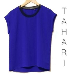 Short Sleeve Mesh Neckline Blouse EUC